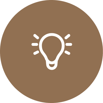 icon 01 Light bulb icon on brown circular background.