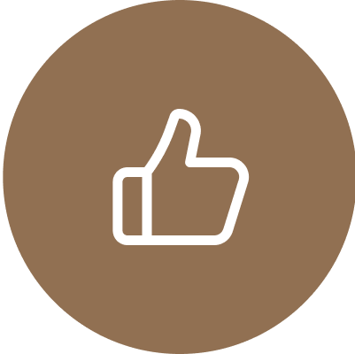 icon 03 White thumbs-up icon on brown circle.